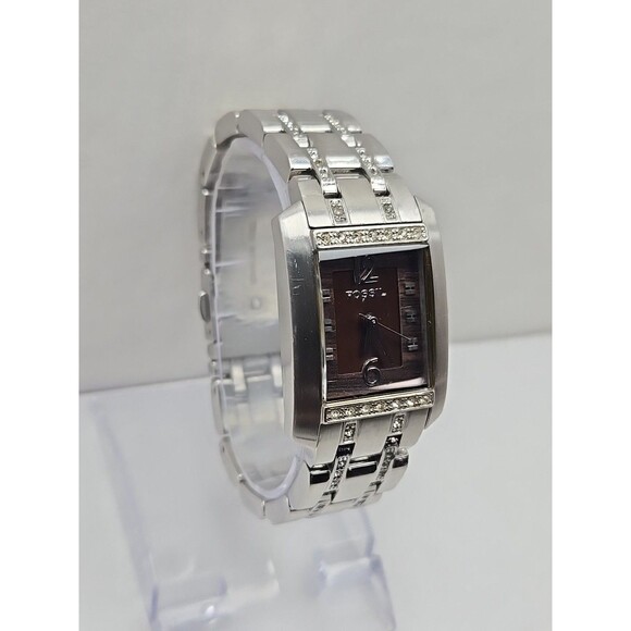 Fossil ES2123 Womens Tank  Brown Dial Crystal Quartz Watch New Battery 5ATM - Picture 3 of 11
